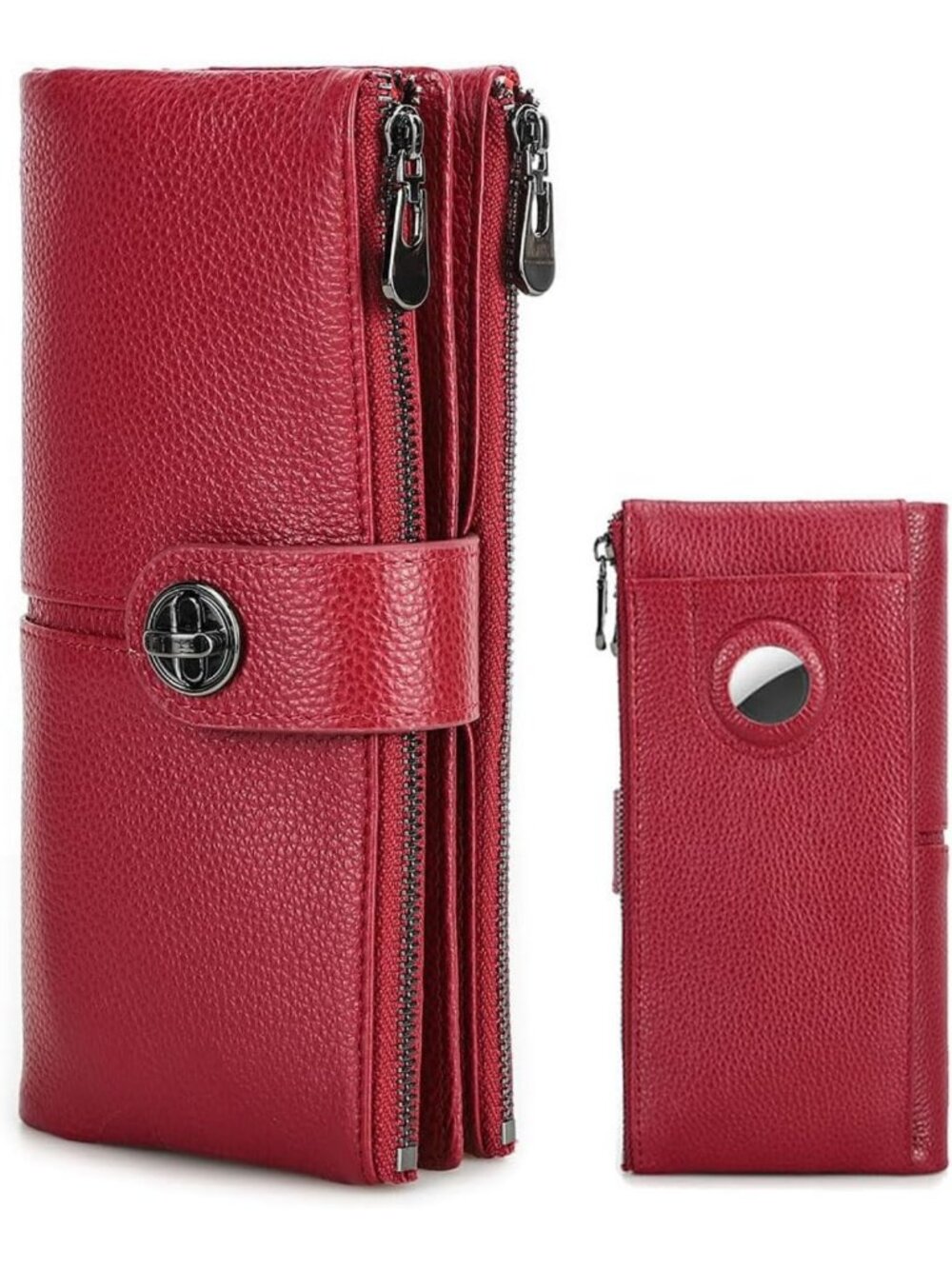 Stylish Full Grain Leather Double Zipper Clutch Wallet for Women, RFID, 18 Card